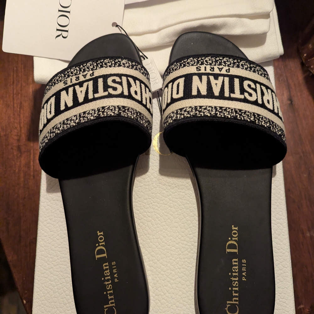 Dior Black and White Sandals with Textured Strap